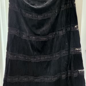 Black velvet and lace bohemian skirt